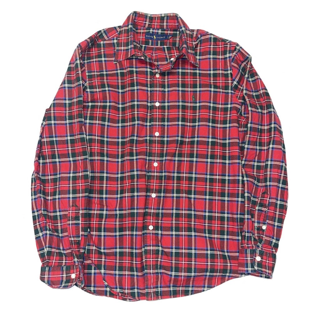 Polo Ralph Lauren Men's Red Plaid Long Sleeve Button-Down Shirt, Medium